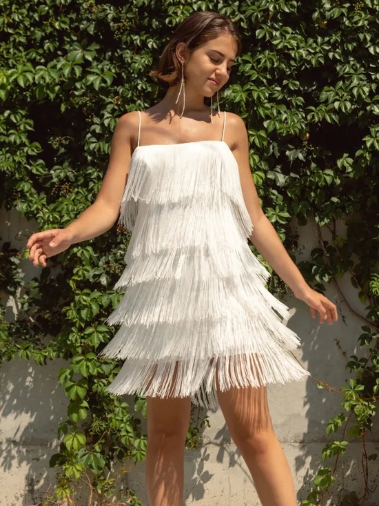 Jenny Yoo Dresses & Skirts - Jenny Yoo White Fringe Mini Dress